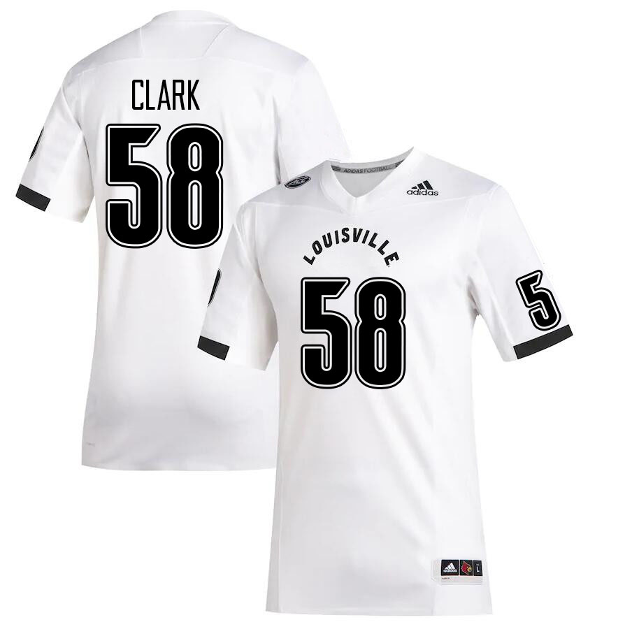 Men #58 Jeff Clark Louisville Cardinals College Football Jerseys Stitched Sale-White - Click Image to Close